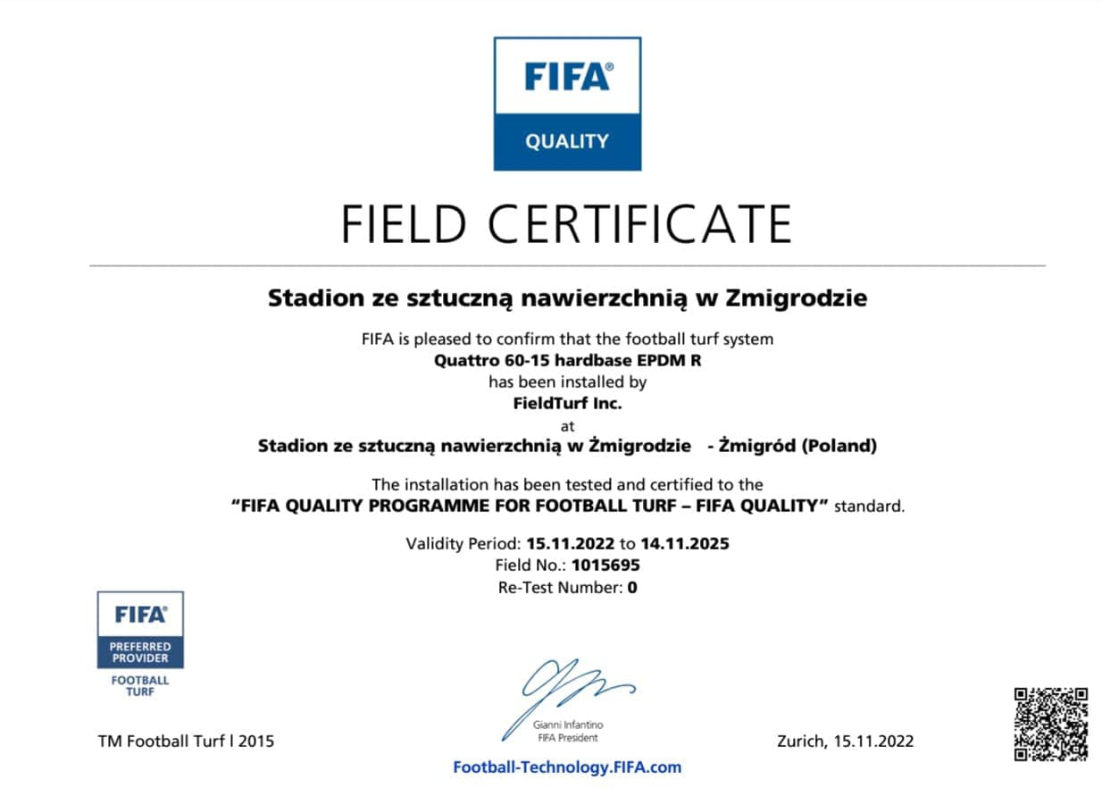 Certyfikat FIFA stadion OSiR